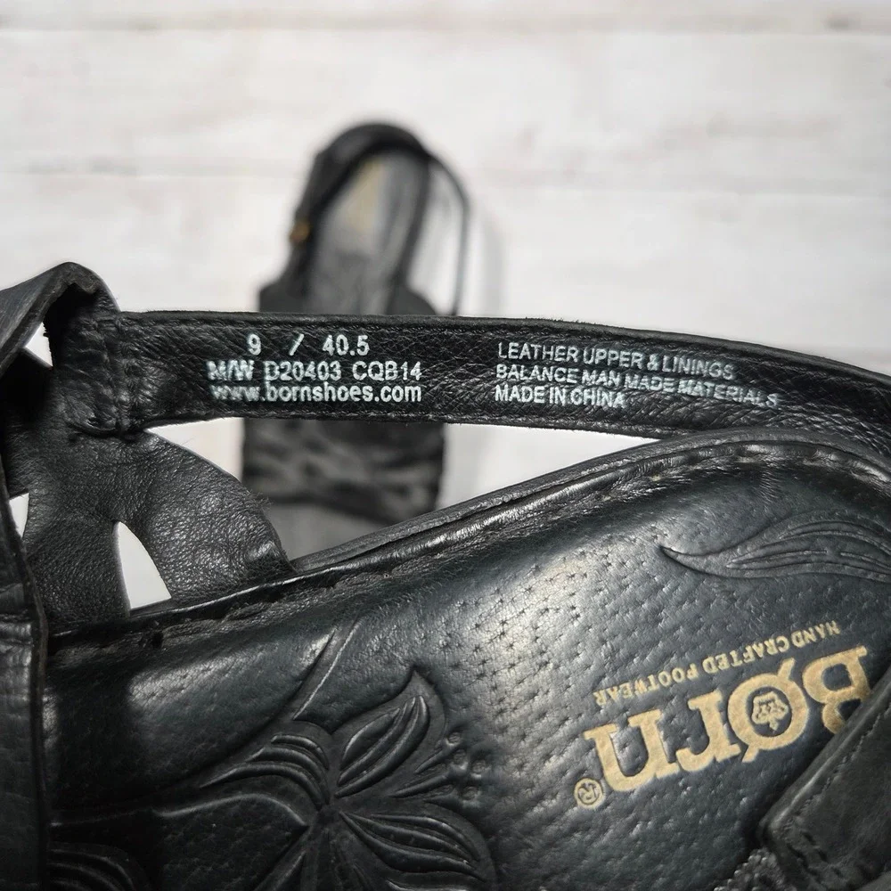 Born Slingback Flat Sandals Women 9M‎ Black Leather Cutout D20403 CQB14
